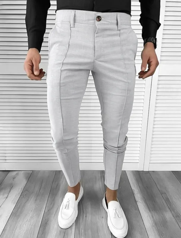Men's Dress Pants Tapered pants Trousers Chinos Buttons Pocket Plain Comfort Formal Party Work Fashion Classic Style Black White Micro-elastic