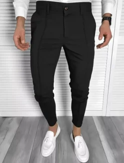 Men's Dress Pants Tapered pants Trousers Chinos Buttons Pocket Plain Comfort Formal Party Work Fashion Classic Style Black White Micro-elastic