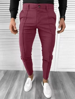 Men's Dress Pants Tapered pants Trousers Chinos Buttons Pocket Plain Comfort Formal Party Work Fashion Classic Style Black White Micro-elastic