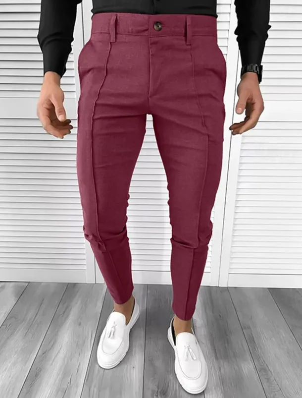 Men's Dress Pants Tapered pants Trousers Chinos Buttons Pocket Plain Comfort Formal Party Work Fashion Classic Style Black White Micro-elastic