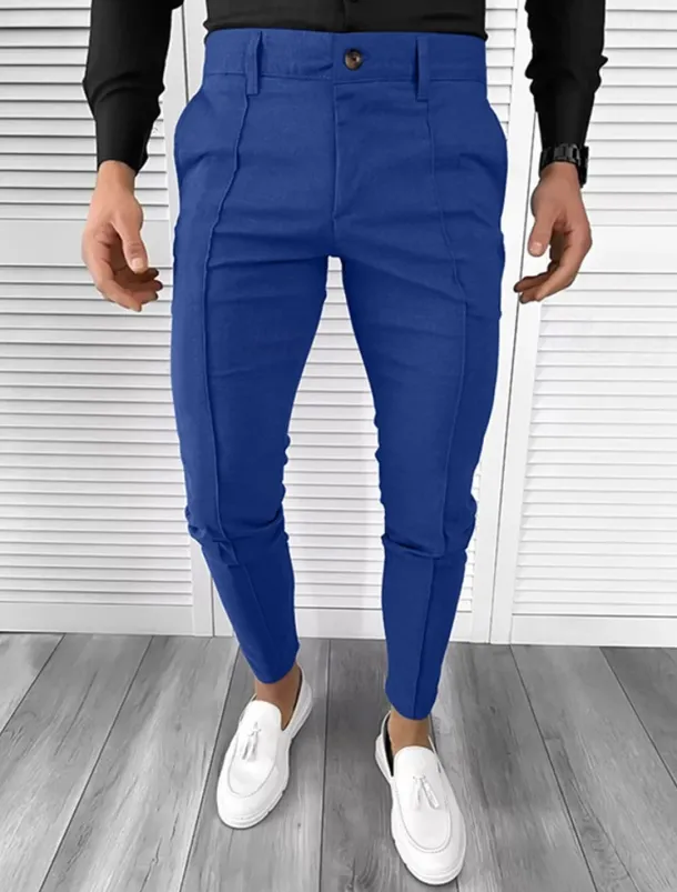 Men's Dress Pants Tapered pants Trousers Chinos Buttons Pocket Plain Comfort Formal Party Work Fashion Classic Style Black White Micro-elastic