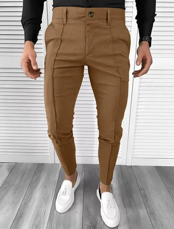 Men's Dress Pants Tapered pants Trousers Chinos Buttons Pocket Plain Comfort Formal Party Work Fashion Classic Style Black White Micro-elastic