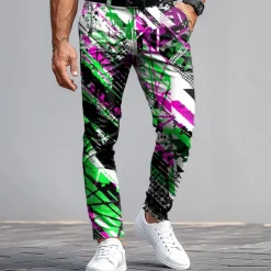 Men's Dress Pants Trousers Suit Pants Slim Fit Pants with Pockets Geometric Abstract Art Full Length Outdoor Casual Red Blue Micro-elastic