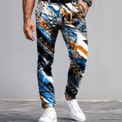 Men's Dress Pants Trousers Suit Pants Slim Fit Pants with Pockets Geometric Abstract Art Full Length Outdoor Casual Red Blue Micro-elastic