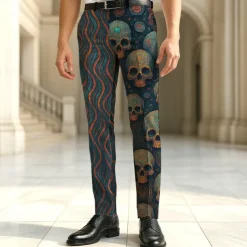Men's Dress Pants Trousers Suit Pants Geometric Skull Full Length Vacation Holiday Dark Punk Gothic Style Blue Dark Blue Inelastic