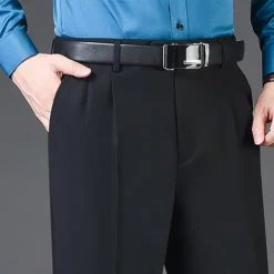 Men's Dress Pants Trousers Slacks Pleated Pants Pocket Pleats Straight Leg Plain Breathable Soft Wedding Office Business Chic & Modern Classic Azure Black+Grey High Waist Micro-elastic