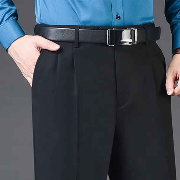 Men's Dress Pants Trousers Slacks Pleated Pants Pocket Pleats Straight Leg Plain Breathable Soft Wedding Office Business Chic & Modern Classic Azure Black+Grey High Waist Micro-elastic