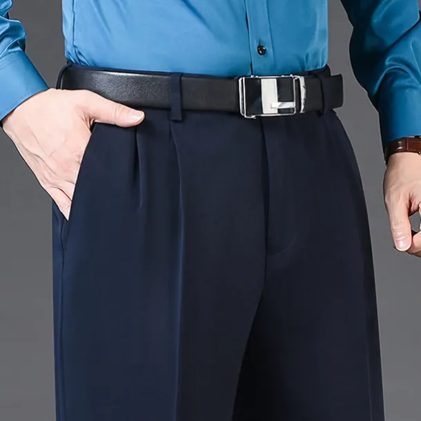 Men's Dress Pants Trousers Slacks Pleated Pants Pocket Pleats Straight Leg Plain Breathable Soft Wedding Office Business Chic & Modern Classic Azure Black+Grey High Waist Micro-elastic