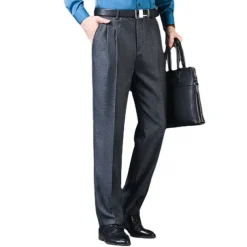 Men's Dress Pants Trousers Slacks Pleated Pants Pocket Pleats Straight Leg Plain Breathable Soft Wedding Office Business Chic & Modern Classic Azure Black+Grey High Waist Micro-elastic