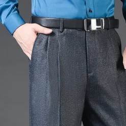 Men's Dress Pants Trousers Slacks Pleated Pants Pocket Pleats Straight Leg Plain Breathable Soft Wedding Office Business Chic & Modern Classic Azure Black+Grey High Waist Micro-elastic