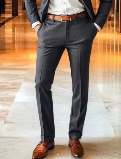 Men's Dress Pants Trousers Slacks Suit Pants Pocket Plain Comfort Breathable Wedding Outdoor Daily Fashion Casual Black Khaki