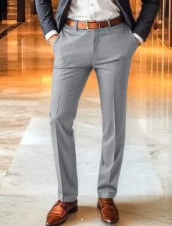 Men's Dress Pants Trousers Slacks Suit Pants Pocket Plain Comfort Breathable Wedding Outdoor Daily Fashion Casual Black Khaki