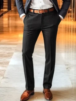 Men's Dress Pants Trousers Slacks Suit Pants Pocket Plain Comfort Breathable Wedding Outdoor Daily Fashion Casual Black Khaki