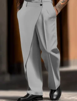 Men's Dress Pants Trousers Pocket Layered Straight Leg Plain Comfort Soft Full Length Outdoor Daily Going out Fashion Streetwear Black White Micro-elastic