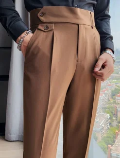 Men's Dress Pants Trousers Slacks Pleated Pants Suit Pants High Rise Plain Comfort Breathable Wedding Outdoor Daily Elegant Vintage Black White