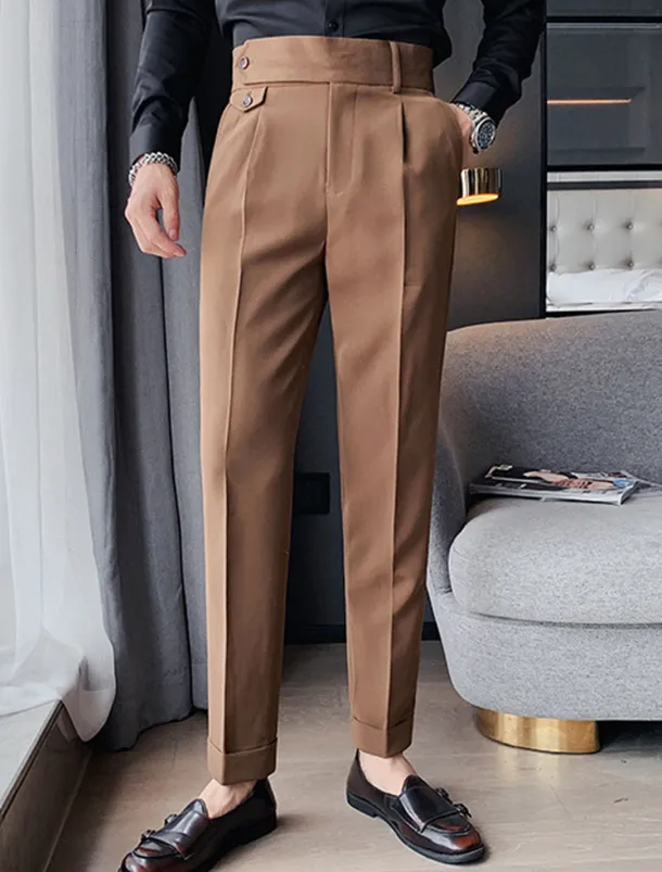 Men's Dress Pants Trousers Slacks Pleated Pants Suit Pants High Rise Plain Comfort Breathable Wedding Outdoor Daily Elegant Vintage Black White