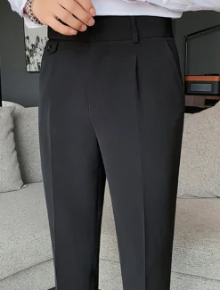Men's Dress Pants Trousers Slacks Pleated Pants Suit Pants High Rise Plain Comfort Breathable Wedding Outdoor Daily Elegant Vintage Black White