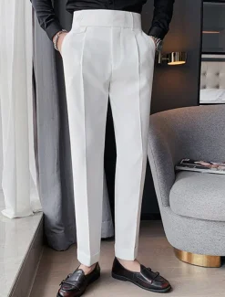 Men's Dress Pants Trousers Slacks Pleated Pants Suit Pants High Rise Plain Comfort Breathable Wedding Outdoor Daily Elegant Vintage Black White