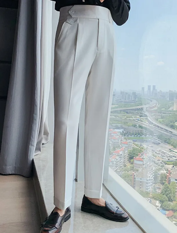 Men's Dress Pants Trousers Slacks Pleated Pants Suit Pants High Rise Plain Comfort Breathable Wedding Outdoor Daily Elegant Vintage Black White