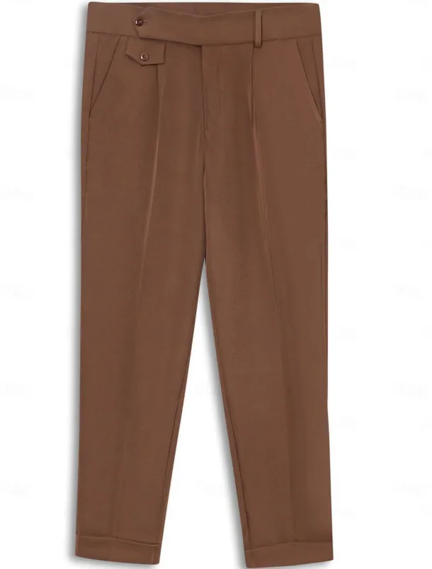 Men's Dress Pants Trousers Slacks Pleated Pants Suit Pants High Rise Plain Comfort Breathable Wedding Outdoor Daily Elegant Vintage Black White