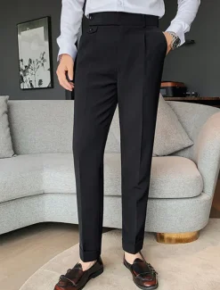 Men's Dress Pants Trousers Slacks Pleated Pants Suit Pants High Rise Plain Comfort Breathable Wedding Outdoor Daily Elegant Vintage Black White