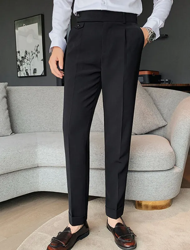 Men's Dress Pants Trousers Slacks Pleated Pants Suit Pants High Rise Plain Comfort Breathable Wedding Outdoor Daily Elegant Vintage Black White