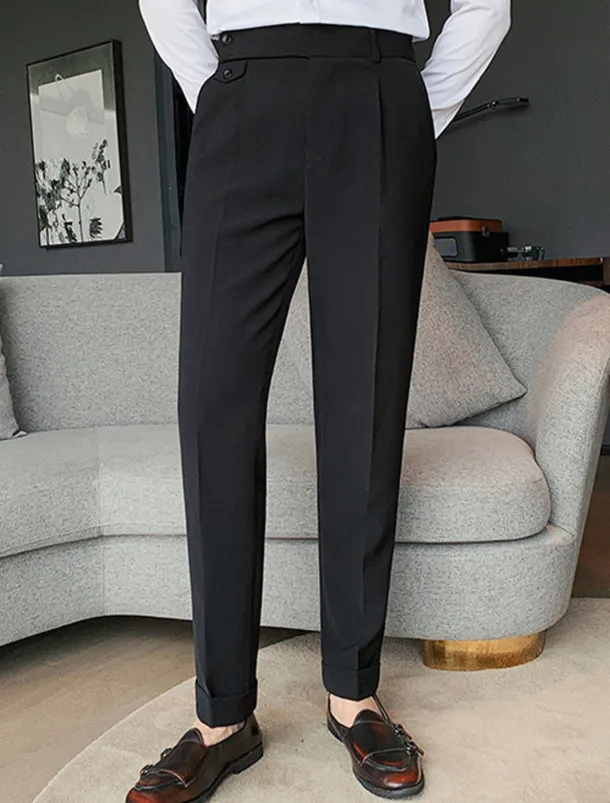 Men's Dress Pants Trousers Slacks Pleated Pants Suit Pants High Rise Plain Comfort Breathable Wedding Outdoor Daily Elegant Vintage Black White