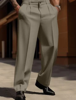 Men's Dress Pants Trousers Casual Pants Suit Pants Buttons Front Pocket Straight Leg Plain Comfort Business Daily Holiday Fashion Chic & Modern Black White