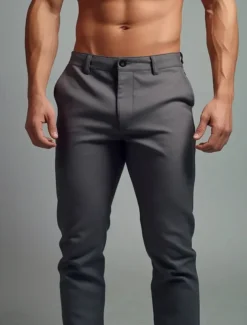 Men's Dress Pants Trousers Chinos Buttons Pocket Plain Comfort Formal Party Work Fashion Classic Style Black Dark Blue Micro-elastic