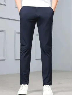 Men's Dress Pants Trousers Chinos Buttons Pocket Solid Color Comfort Formal Party Work Fashion Classic Style Black Blue Micro-elastic