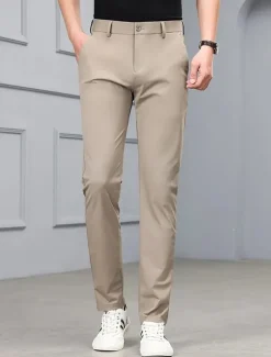 Men's Dress Pants Trousers Chinos Buttons Pocket Solid Color Comfort Formal Party Work Fashion Classic Style Black Blue Micro-elastic