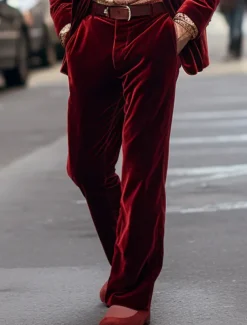 Men's Dress Pants Trousers Suit Pants Velvet Pants Pocket Plain Comfort Breathable Outdoor Daily Going out Fashion Casual Red Blue