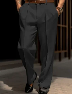 Men's Dress Pants Trousers Suit Pants Front Pocket Straight Leg Plain Comfort Wedding Business Beach Fashion Chic & Modern Black White