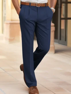 Men's Dress Pants Trousers Slacks Summer Pants Casual Pants Front Pocket Straight Leg Plain Comfort Wedding Business Casual Fashion Classic Black Navy Blue Micro-elastic