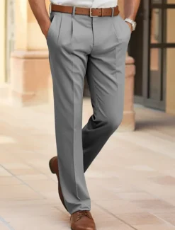 Men's Dress Pants Trousers Slacks Summer Pants Casual Pants Front Pocket Straight Leg Plain Comfort Wedding Business Casual Fashion Classic Black Navy Blue Micro-elastic