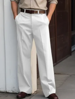 Men's Dress Pants Trousers Suit Pants Buttons Front Pocket Straight Leg Plain Comfort Soft Full Length Business Daily Holiday Fashion Chic & Modern Black White