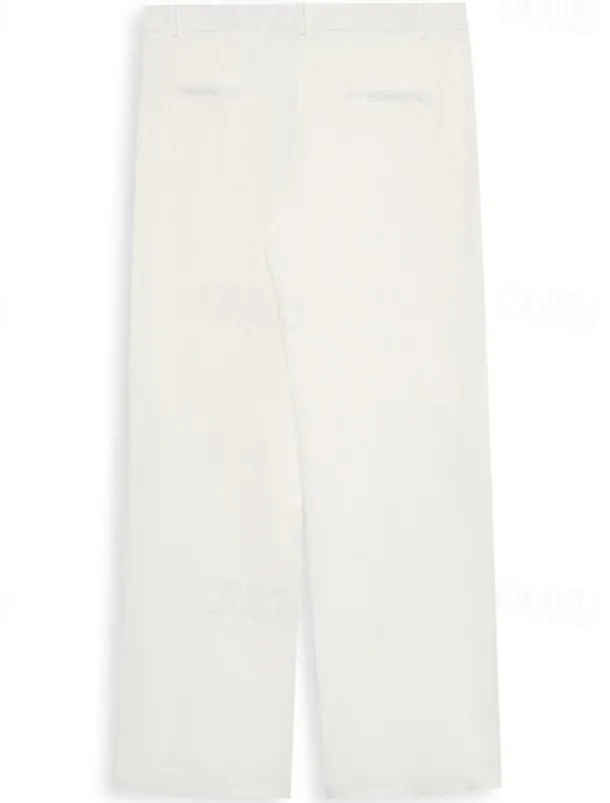 Men's Dress Pants Trousers Suit Pants Buttons Front Pocket Straight Leg Plain Comfort Soft Full Length Business Daily Holiday Fashion Chic & Modern Black White