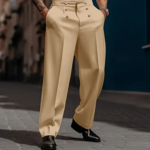 Men's Dress Pants Trousers Casual Pants Suit Pants Buttons Front Pocket Straight Leg Plain Comfort Wedding Business Daily Fashion Chic & Modern Black White