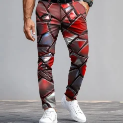 Men's Dress Pants Trousers Suit Pants Slim Fit Pants with Pockets Geometric Color Block Full Length Outdoor Casual Red Blue Micro-elastic