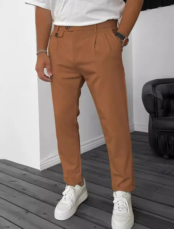 Men's Dress Pants Trousers Chinos Buttons Pocket Plain Comfort Formal Party Work Fashion Classic Style Black Wine Micro-elastic