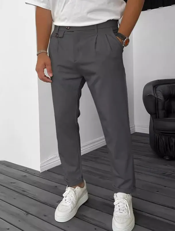 Men's Dress Pants Trousers Chinos Buttons Pocket Plain Comfort Formal Party Work Fashion Classic Style Black Wine Micro-elastic