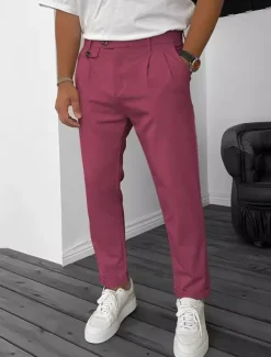 Men's Dress Pants Trousers Chinos Buttons Pocket Plain Comfort Formal Party Work Fashion Classic Style Black Wine Micro-elastic