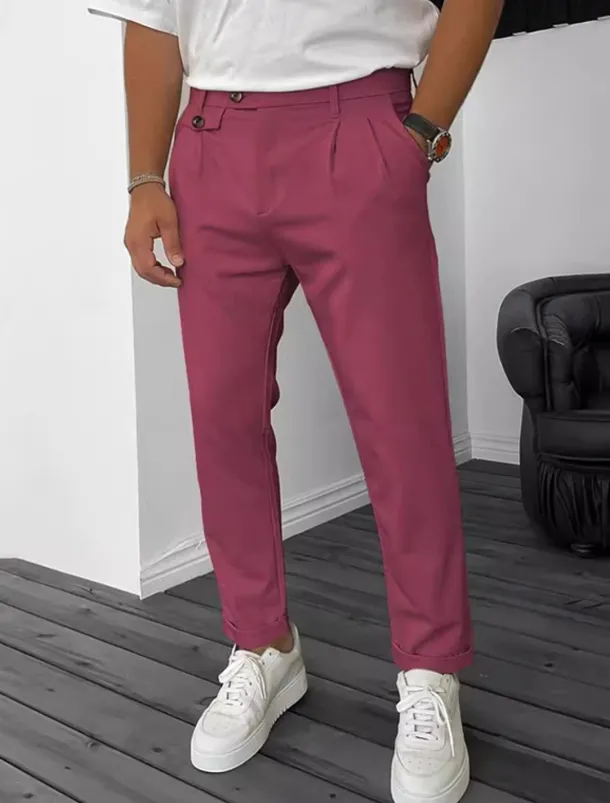 Men's Dress Pants Trousers Chinos Buttons Pocket Plain Comfort Formal Party Work Fashion Classic Style Black Wine Micro-elastic