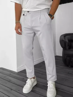 Men's Dress Pants Trousers Chinos Buttons Pocket Plain Comfort Formal Party Work Fashion Classic Style Black Wine Micro-elastic