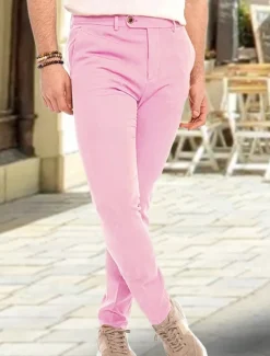Men's Dress Pants Trousers Chinos Buttons Pocket Plain Comfort Formal Party Work Fashion Classic Style Yellow Pink Micro-elastic