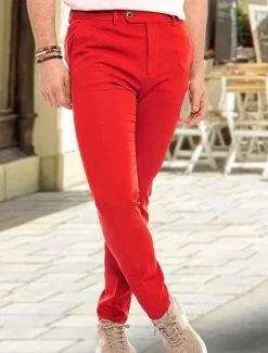 Men's Dress Pants Trousers Chinos Buttons Pocket Plain Comfort Formal Party Work Fashion Classic Style Yellow Pink Micro-elastic