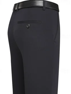 Men's Dress Pants Trousers Chinos Buttons Pocket Solid Color Comfort Formal Party Work Fashion Classic Style Black Navy Blue Micro-elastic