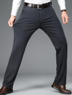 Men's Dress Pants Trousers Chinos Buttons Pocket Solid Color Comfort Formal Party Work Fashion Classic Style Black Navy Blue Micro-elastic