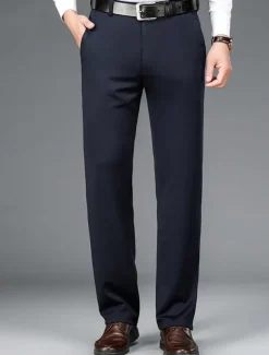 Men's Dress Pants Trousers Chinos Buttons Pocket Solid Color Comfort Formal Party Work Fashion Classic Style Black Navy Blue Micro-elastic