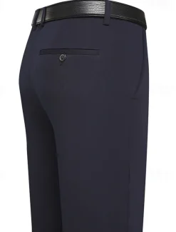 Men's Dress Pants Trousers Chinos Buttons Pocket Solid Color Comfort Formal Party Work Fashion Classic Style Black Navy Blue Micro-elastic